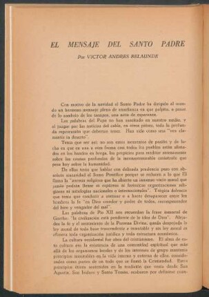 El mensaje del Santo Padre