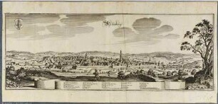 Panorama-Stadtansicht von Marienberg im Erzgebirge von Südosten, aus Merians Topographia Superioris Saxoniae