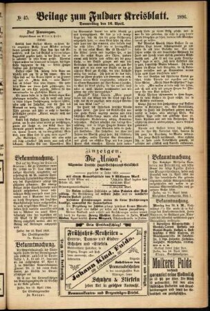 Zweite Ausgabe vom Donnerstag, den 16. April 1896.