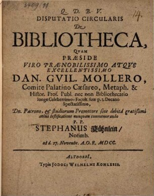 Disputatio Circularis De Bibliotheca