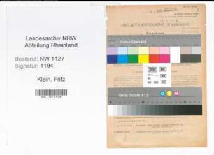 Entnazifizierung Fritz Klein , geb. 24.01.1888 (Amtsdirektor)