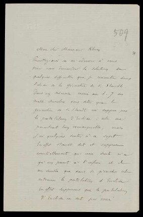 Nr. 16: Brief von Gaston Darboux an Felix Klein, Ohne Ort