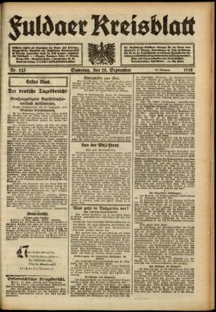 Erste Ausgabe vom Samstag, den 28. September 1918.