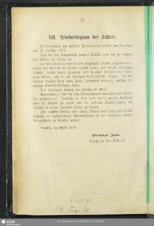 VIII. Wiederbeginn der Schule