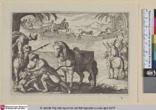 [Orientalische Jäger verfolgen Leoparden und Hirsche; Oriental Hunters Chasing Leopards and Stags]