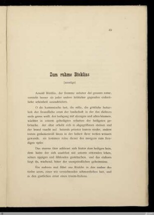 Zum ruhme Böcklins : (auszüge) / Paul Gérardy