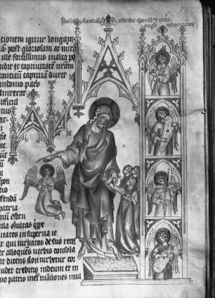 Kunigundenpassional / Textus de Christi passione / Passionale quod dicitur Cunegundis abbatissae — Christus geleitet die Seeligen, Folio 18r