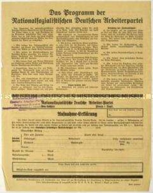 Flugblatt mit dem politischen Programm der NSDAP und Pressewerbung