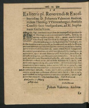 IX. Ex literis pl. Reverendi ... D. Johannis Valentini Andreae ...