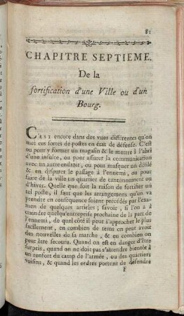 Chapitre Septieme. De la fortification d´une Ville ou d´un Bourg.