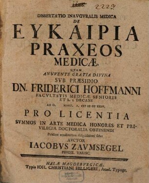 Diss. inaug. medica De eukairia praxeos medicae