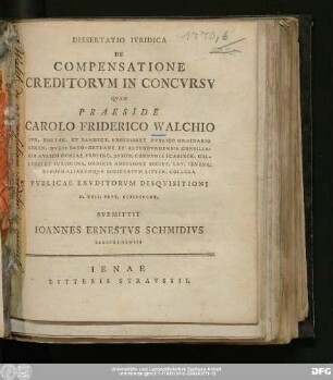 Dissertatio Ivridica De Compensatione Creditorvm In Concvrsv