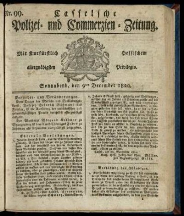 Nr. 99, Sonnabend, den 9ten December 1820
