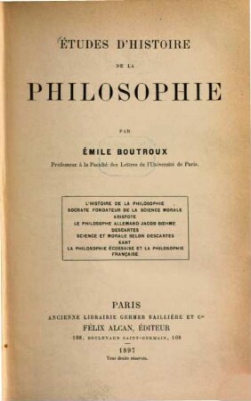 Études d'histoire de la philosophie