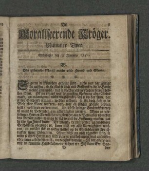 Nummer Zwee. Mahndags den 11. January 1751