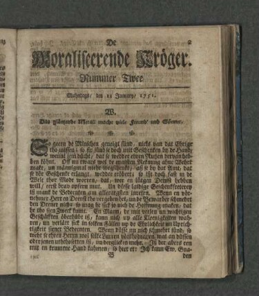 Nummer Zwee. Mahndags den 11. January 1751