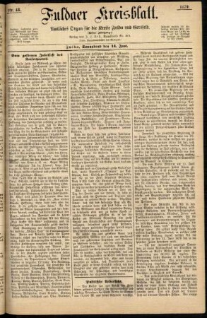 Erste Ausgabe vom Samstag, den 14. Juni 1879.