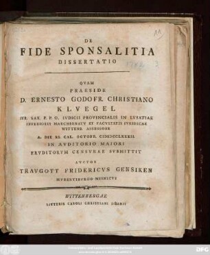 De Fide Sponsalitia Dissertatio