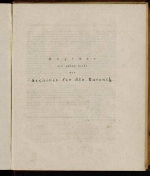 Register zum ersten Bande des Archives für die Botanik