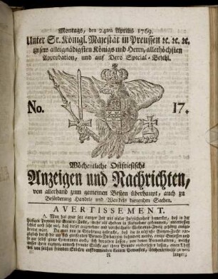 No. 17. Montags, den 24ten Aprilis 1769.