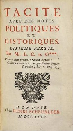 Tacite : avec des notes politiques & historiques, 10
