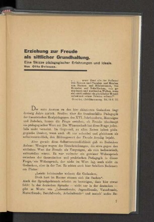 Erziehung zur Freude als sittlicher Grundhaltung.