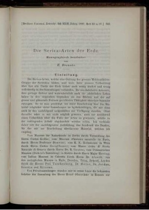 Die Serica-Arten der Erde. Monographisch bearbeitet