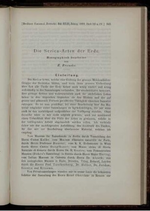 Die Serica-Arten der Erde. Monographisch bearbeitet
