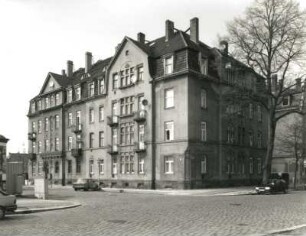 Dresden-Pieschen, Grimmaische Straße 34/Hubertusstraße 33. Doppelwohnhaus (um 1912). Eckansicht