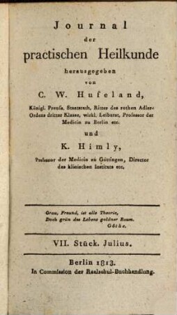 Journal der practischen Heilkunde. 37, 37 = Bd. 30. 1813