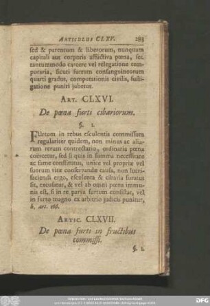 Artic. CLXVI. De poena furti cibariorum.