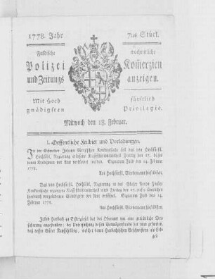 7tes Stück., Ausgabe vom 18. Februar 1778