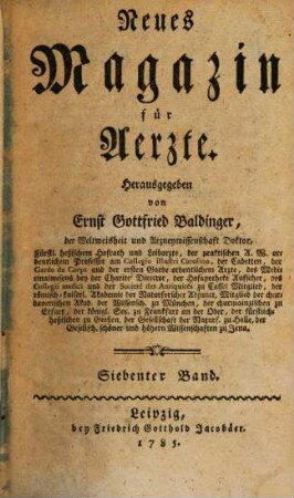 Neues Magazin für Ärzte. 7, 7. 1785