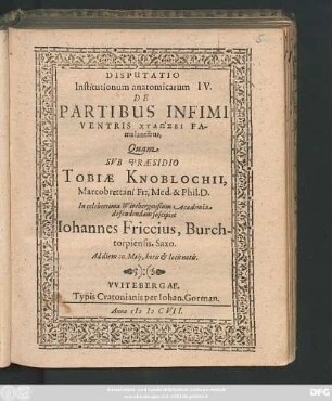 Disputatio Institutionum anatomicarum IV. De Partibus Infimi Ventris Chylōsei Famulantibus