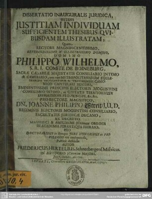 Dissertatio Inauguralis Iuridica, Sistens Iustitiam Individuam Sufficientem Thesibus Quibusdam Illustratam