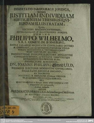 Dissertatio Inauguralis Iuridica, Sistens Iustitiam Individuam Sufficientem Thesibus Quibusdam Illustratam