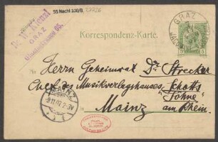 Brief an Ludwig Strecker  an B. Schott's Söhne : 07.11.1907