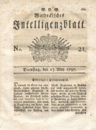 No. 21, Dienstag, den 23. May 1797