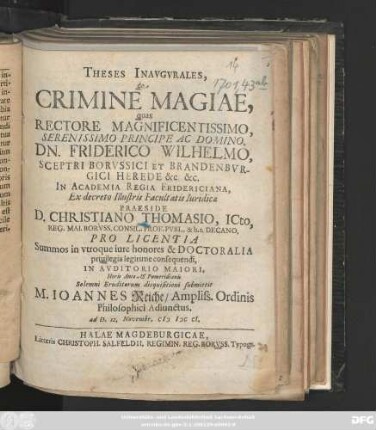 Theses Inavgvrales, de Crimine Magiæ