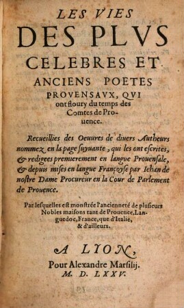 Les vies des plus célèbres poètes provençaux