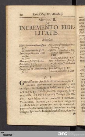 Membr. II. De Incremento Fidelitatis