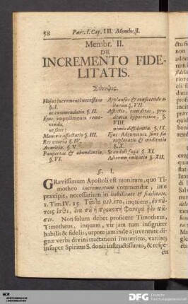 Membr. II. De Incremento Fidelitatis
