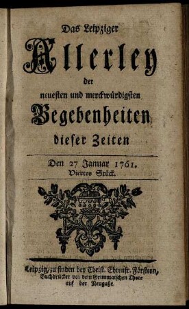 Den 27 Januar 1761. Viertes Stück.