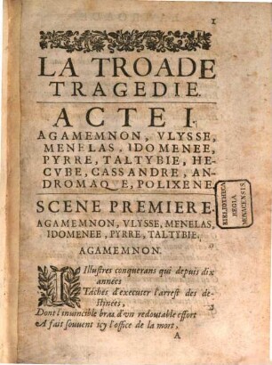 La Troade : Tragédie