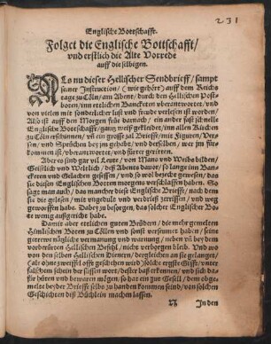 Folget die Englische Bottschafft ...