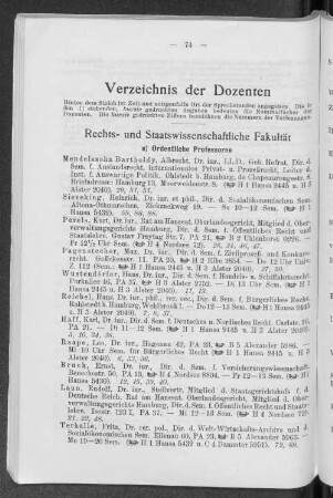 Verzeichnis der Dozenten