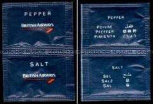 Mehrfach-Tütchen mit Pfeffer und Salz der Fluglinie "British Airways"