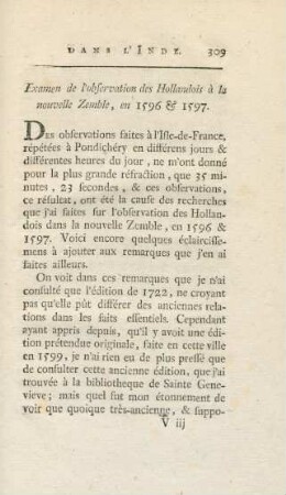 Examen de l'observation des Hollandois à la nouvelle Zemble, en 1596 & 1597