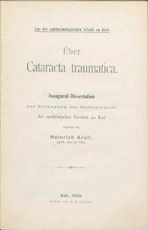 Über Cataracta traumica