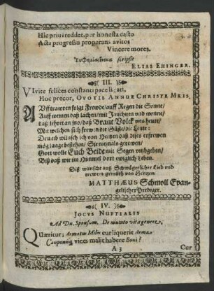 IV. Iocus Nuptialis Ad Dn. Sponsum. De mutato vitagenere.